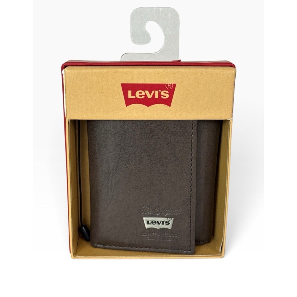 Levi's Men's Sleek & Slim Trifold RFID Brown Leather Wallet 1661